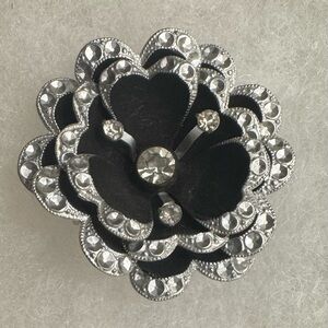 Elegant Black and Silver Floral Brooch Made in Germany